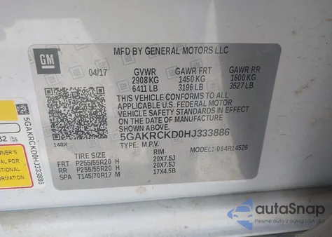 2017 Buick Enclave Premium z USA, uszkodzony, nr VIN 5GAKRCKD0HJ333886